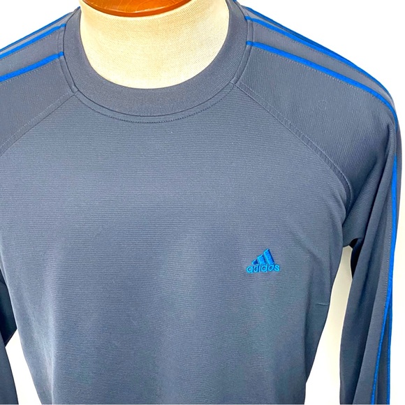 Adidas Climalite Gray & Blue Long Sleeve Three Stripe Workout Shirt Sweatshirt L - Picture 3 of 10